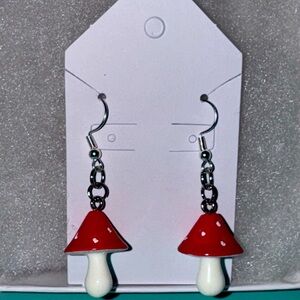 Red handmade mushroom earrings!